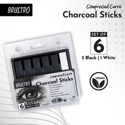 Brustro Compressed Charcoal Sticks - Set of 6 - 5 Black and 1 White